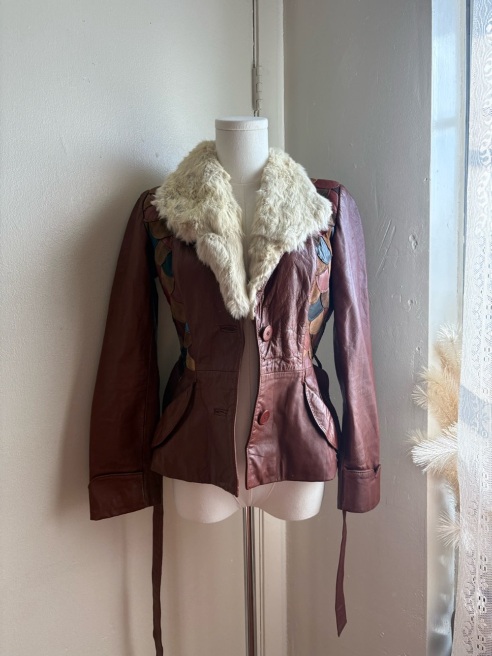 vintage 1970s scalloped fish scale belted jacket